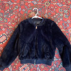 Navy Faux Fur Bomber sz. L (fits M)
